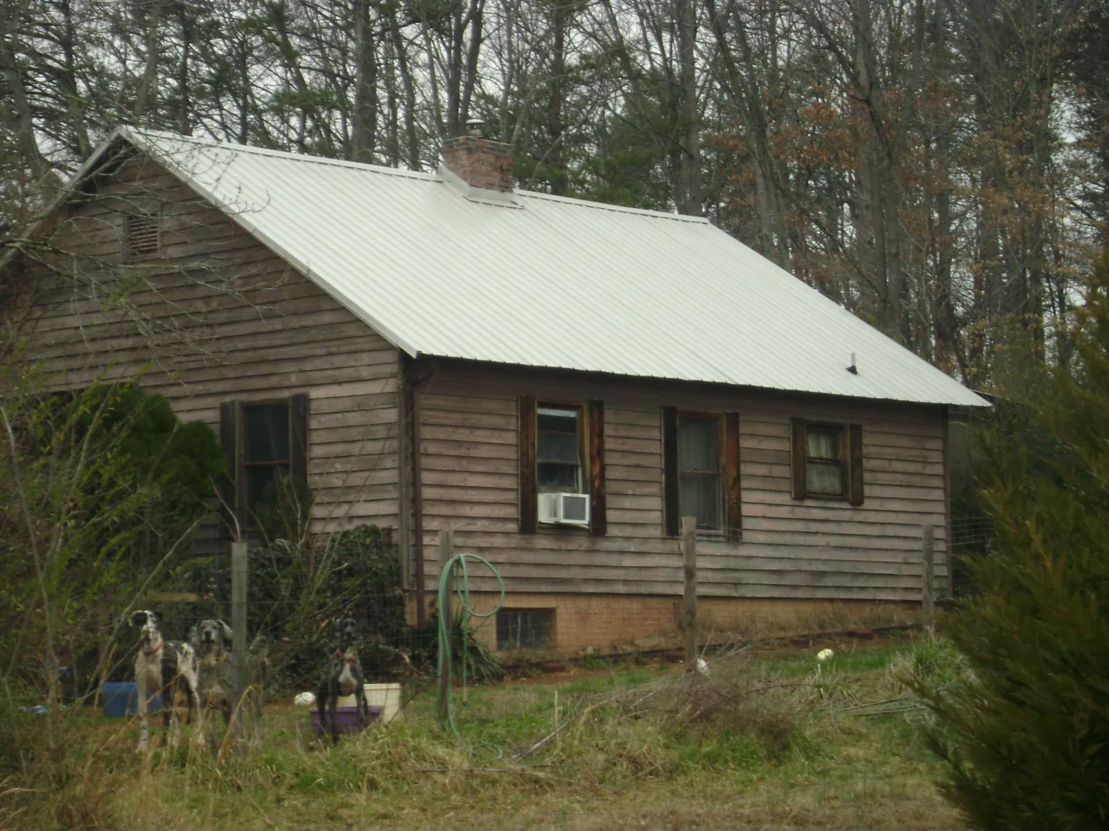 White metal roof on an old wood sided farmhouse, from a Metal Roof Installation job in Lonedell